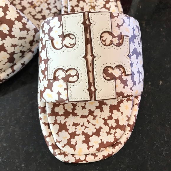 New Tory Burch Double T Sport Slide - Printed Tumbled Leather/Calf Nappa Leather - Picture 10 of 13